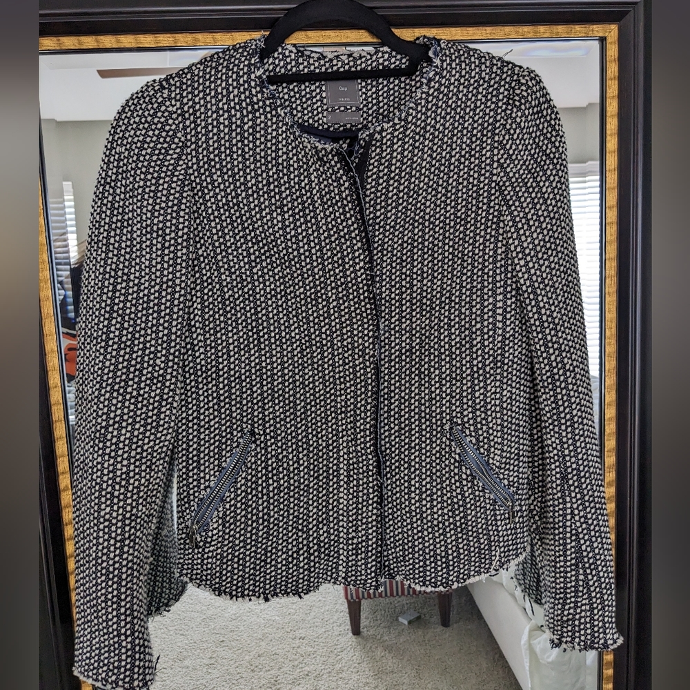 Gap Woman's Tweed blue/white jacket/ blazer size 2